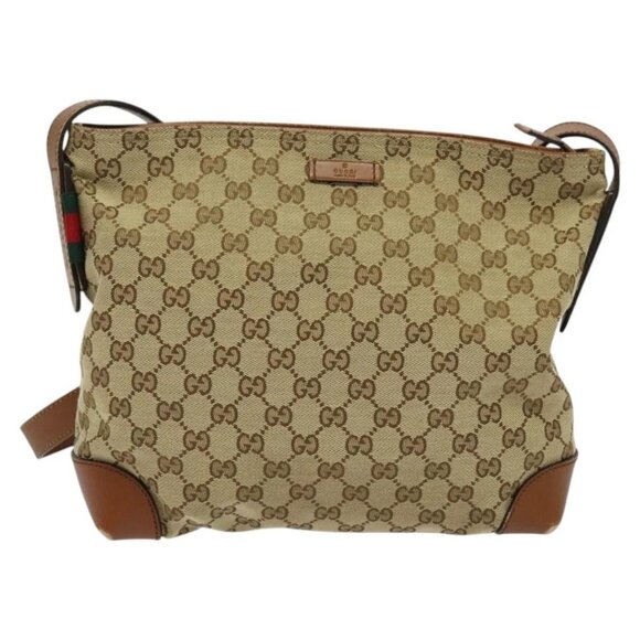 GUCCI GG Canvas Web Sherry Line Shoulder Bag Beige Gold - Picture 2 of 15